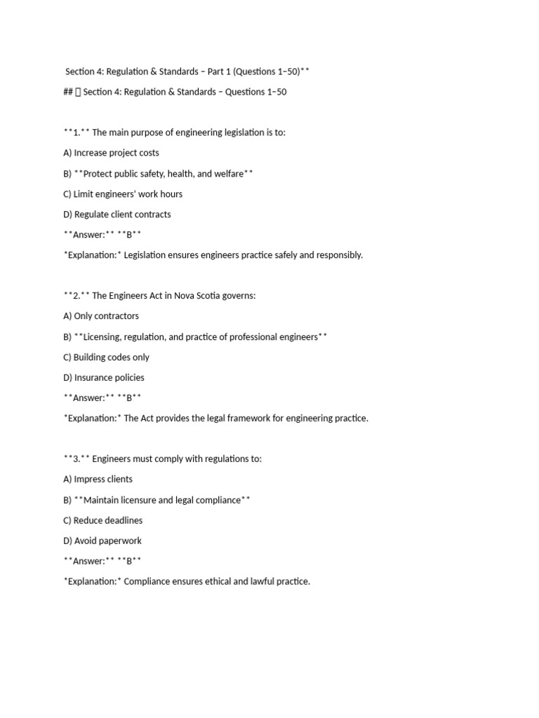 Engineering Regulation & Standards Quiz | PDF | Regulatory Compliance ...