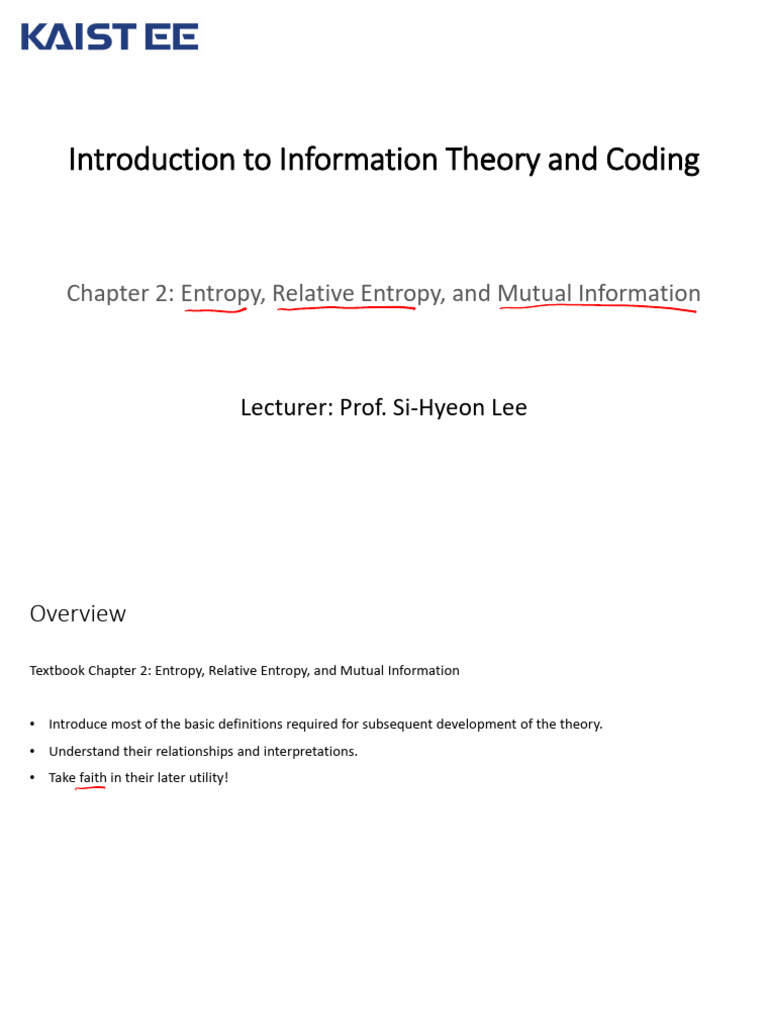 Entropy and Information Theory Basics | PDF | Information | Logarithm