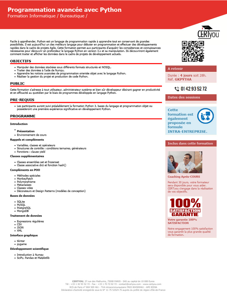Formation avancée Python 3 en 4 jours | PDF | Programmation ...