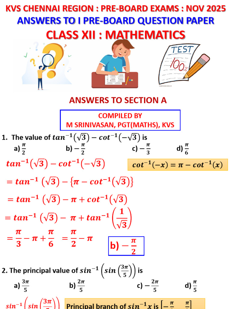 KVS Chennai Region Class XII Math Pre-Board Solutions | PDF | Matrix ...