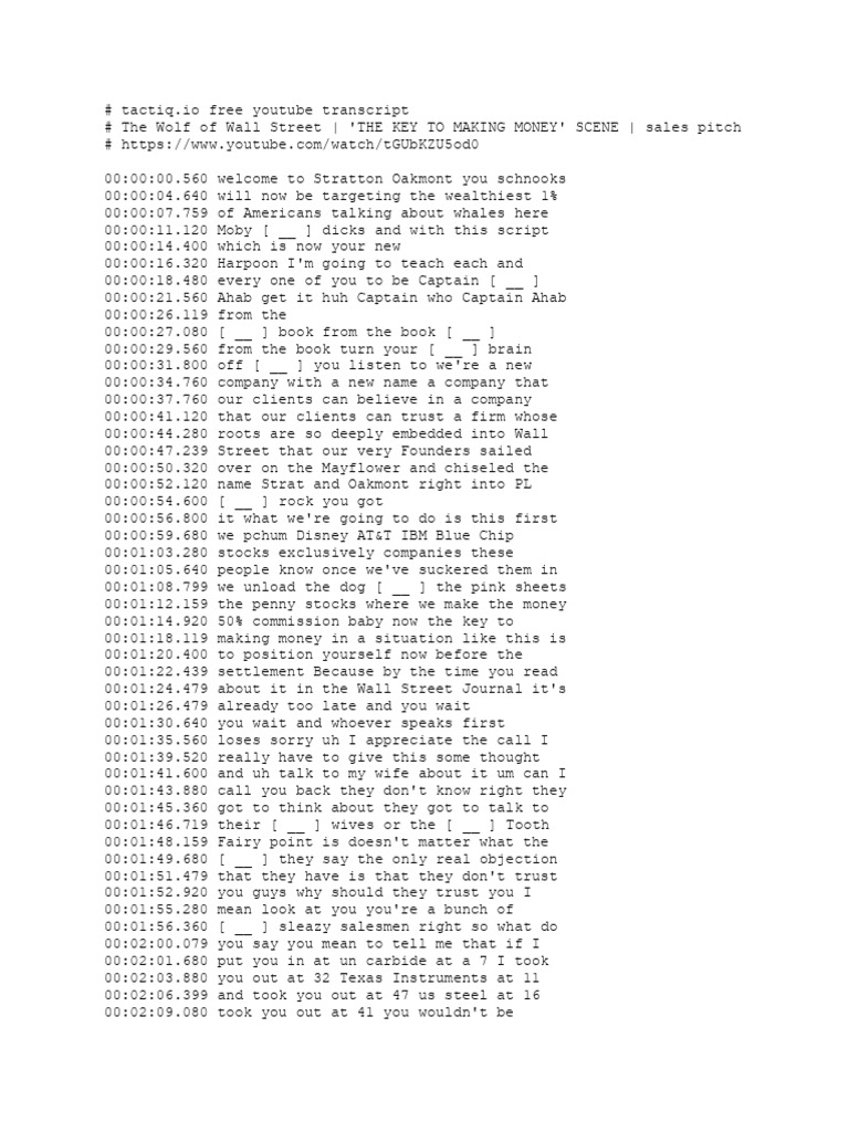 Wolf of Wall Street Sales Pitch Transcript | PDF | Captain Ahab