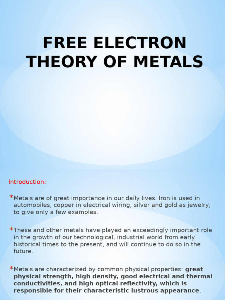 Free Electron Theory of Metals Explained | PDF | Superconductivity ...