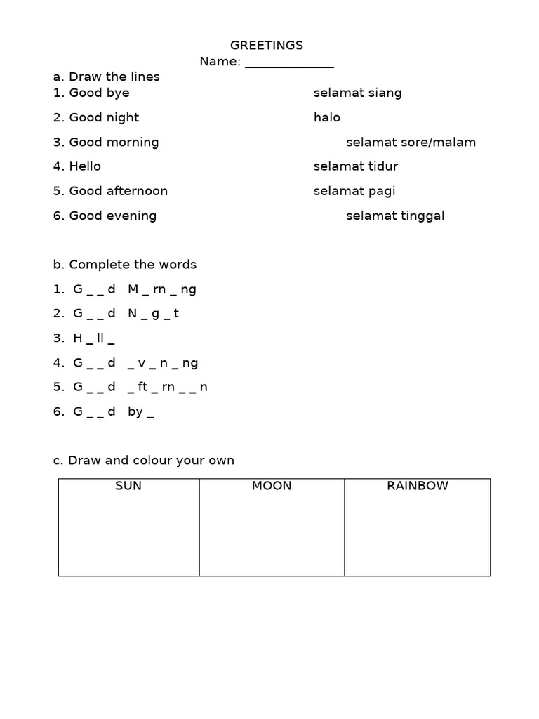 Greetings and Vocabulary Practice | PDF