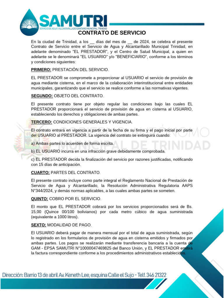 Contrato de Servicio de Agua Municipal | PDF | Regulación