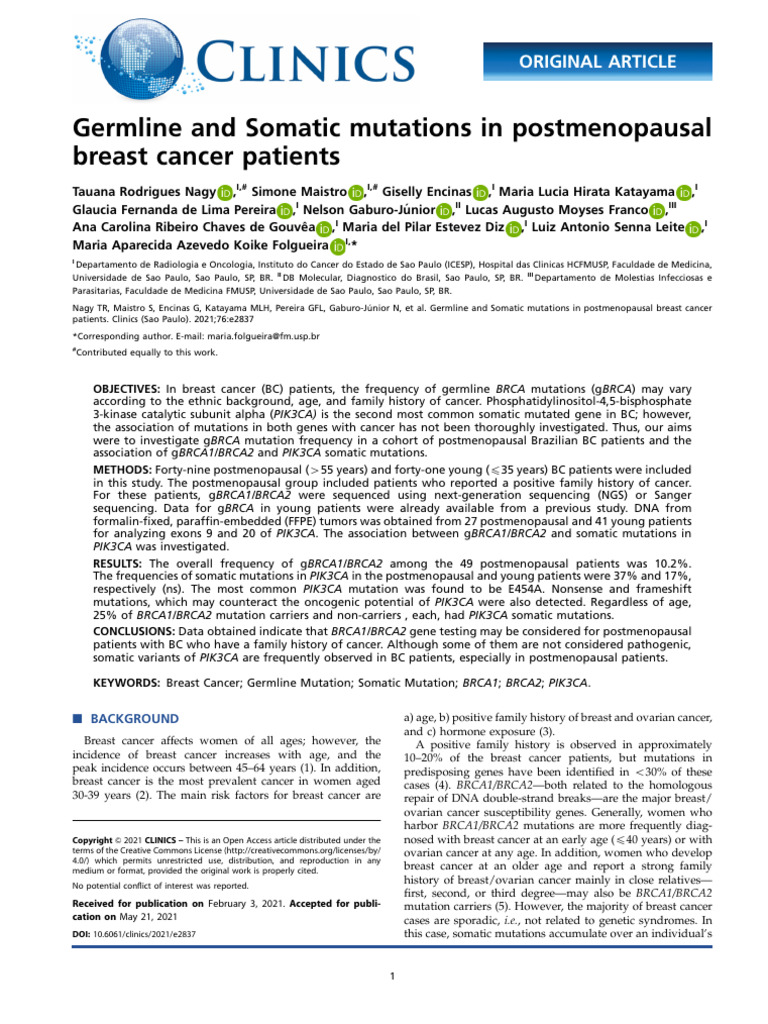 Germline and Somatic Mutations in Breast Cancer | PDF | Cancer | Mutation