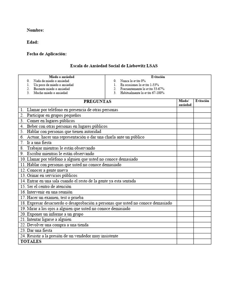 Escala de Ansiedad Social LSAS: Evaluación | PDF