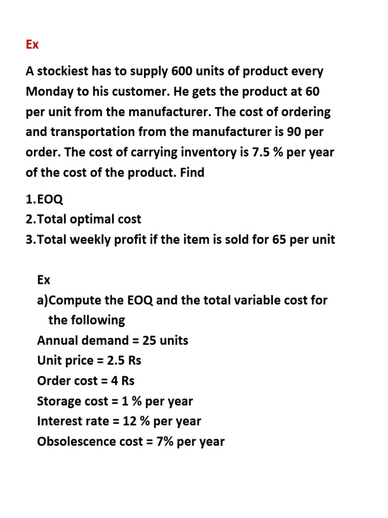 EOQ and Inventory Cost Models Explained | PDF | Management Accounting ...