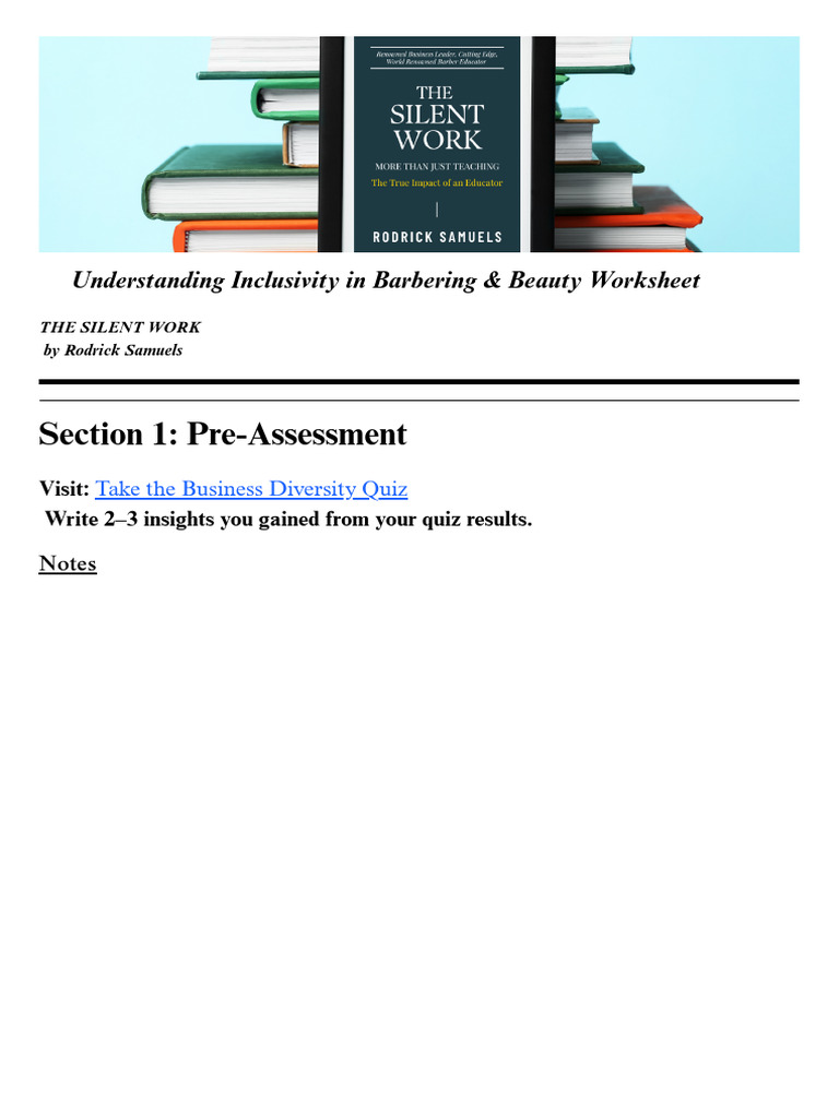 Inclusivity in Barbering Worksheet | PDF