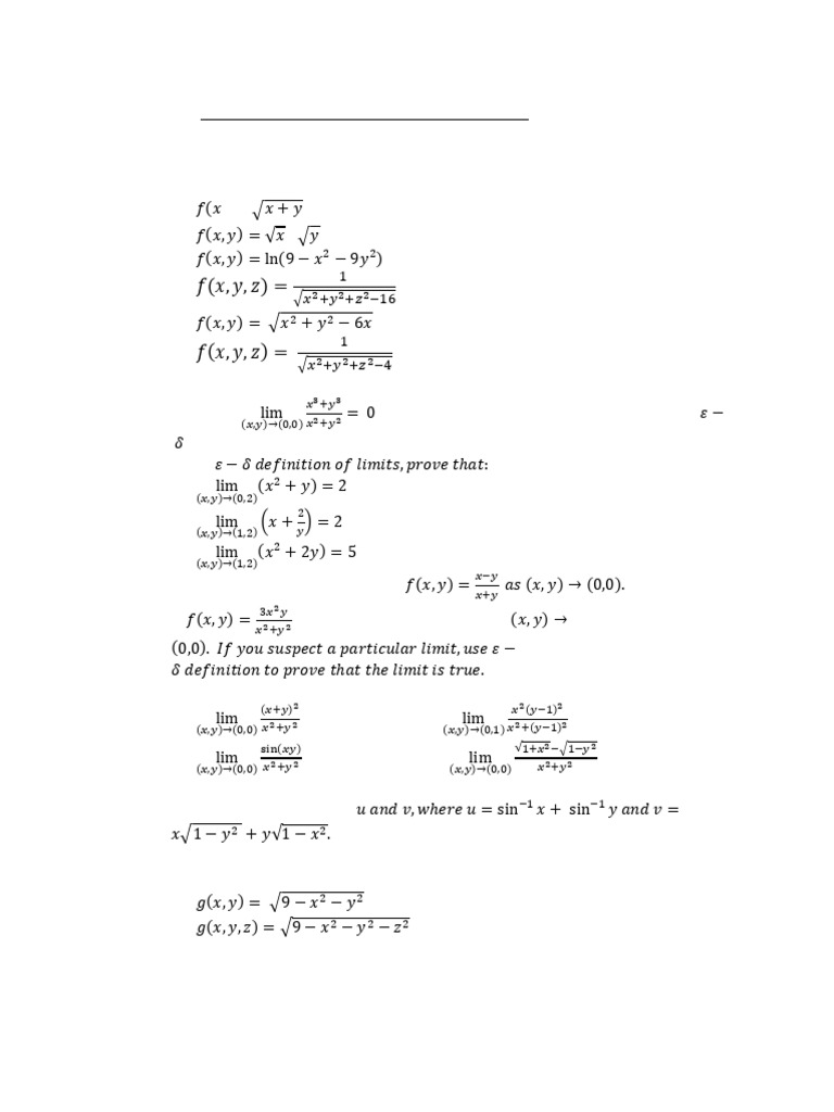 Advanced Calculus Limit and Domain Problems | PDF