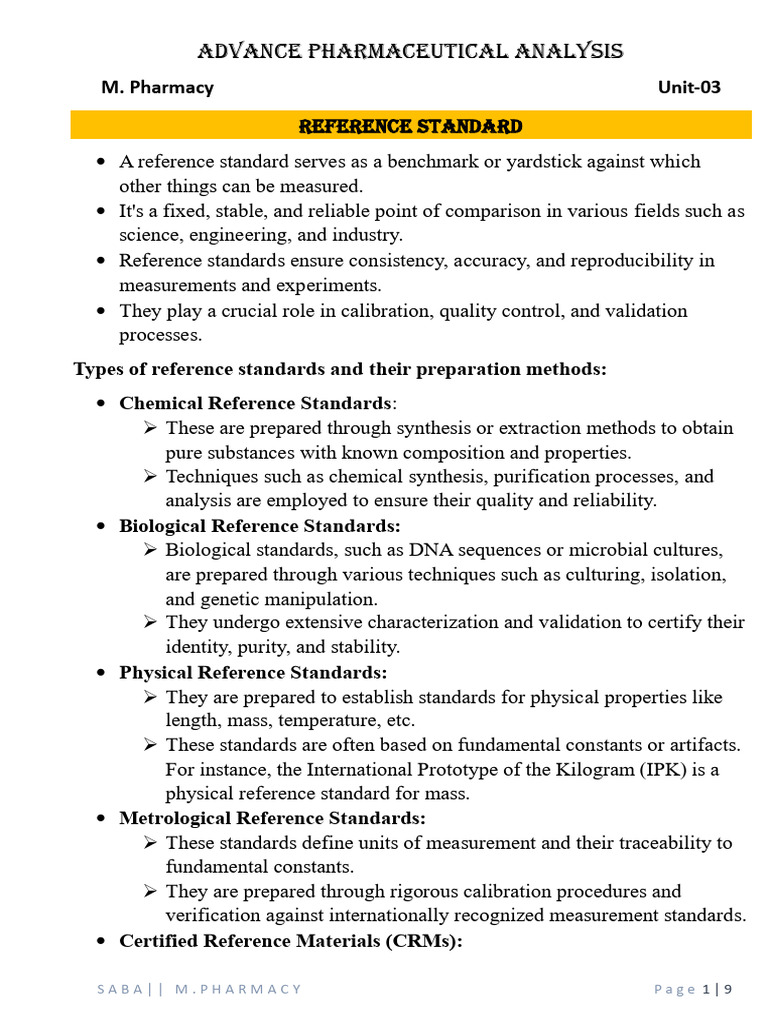 Reference Standards in Pharmaceutical Analysis | PDF ...