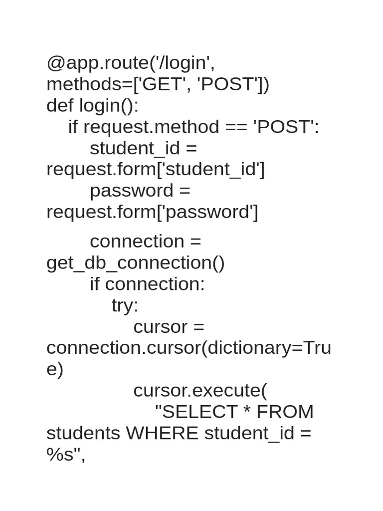 Student Login Function in Flask | PDF