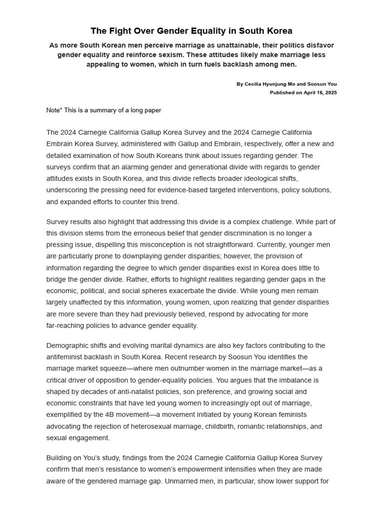 COM ENG The Fight Over Gender Equality in South Korea | PDF | Gender ...