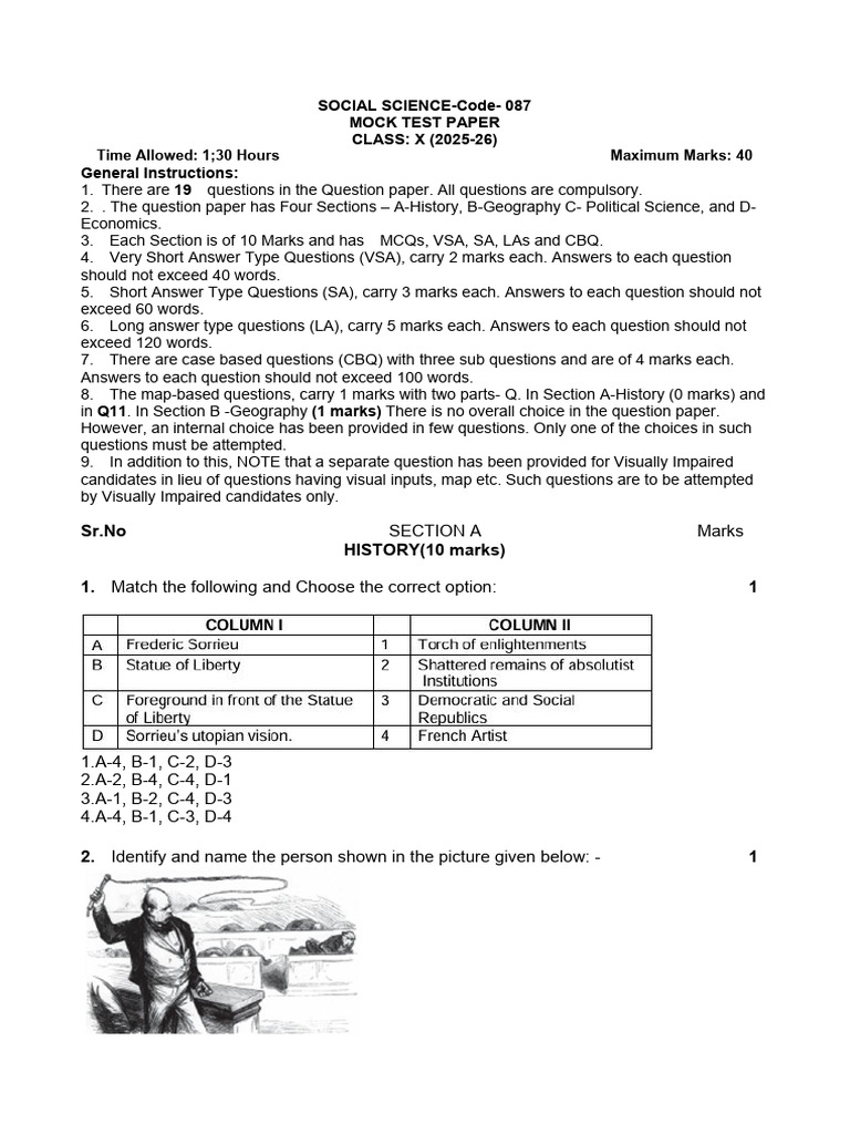SOCIAL SCIENCE-Code-087 Mock Test Paper CLASS: X (2025-26) General ...