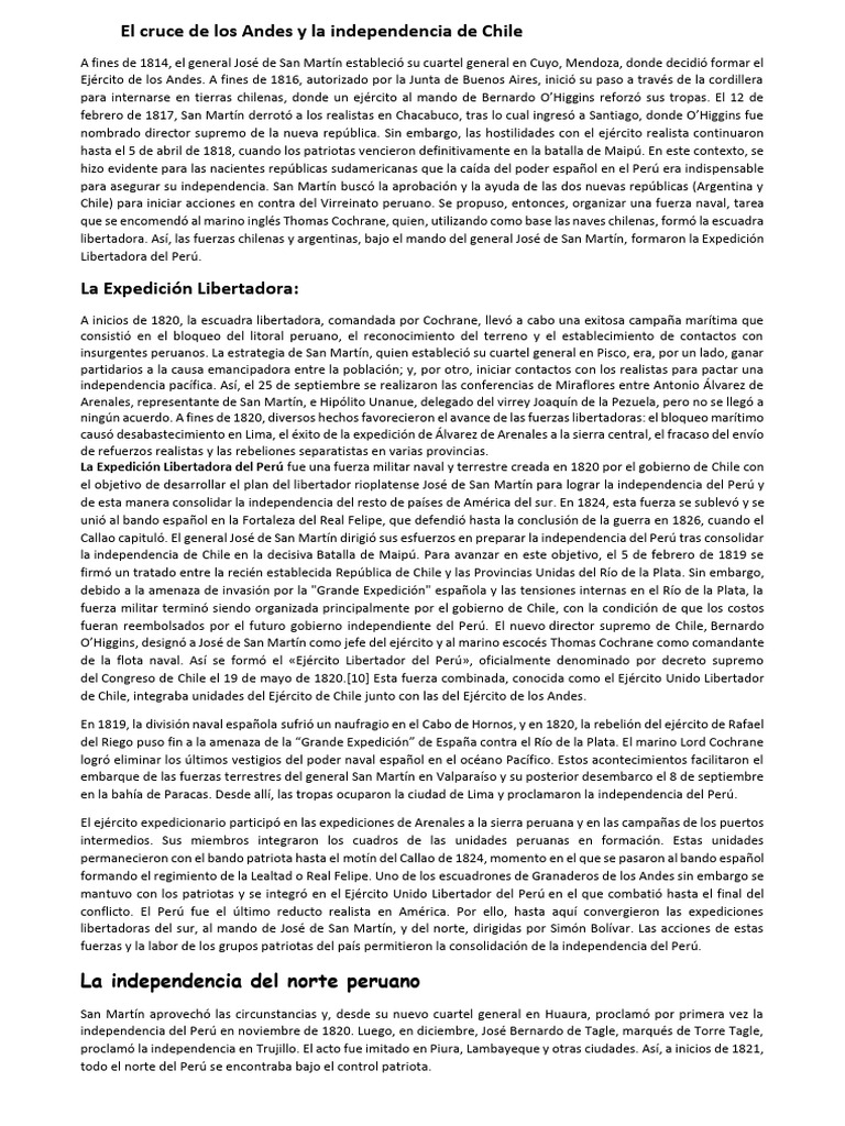 Cruce de los Andes y la independencia chilena | PDF | Perú