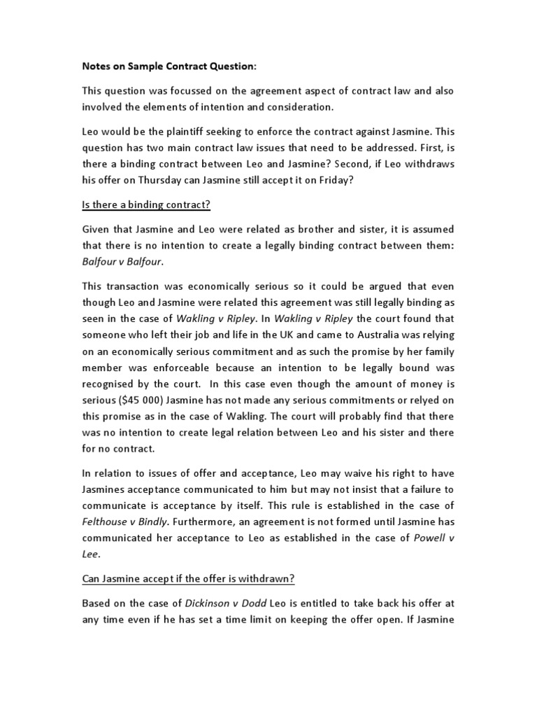 Contract Law - Sample Answer | PDF | Offer And Acceptance | Business Law