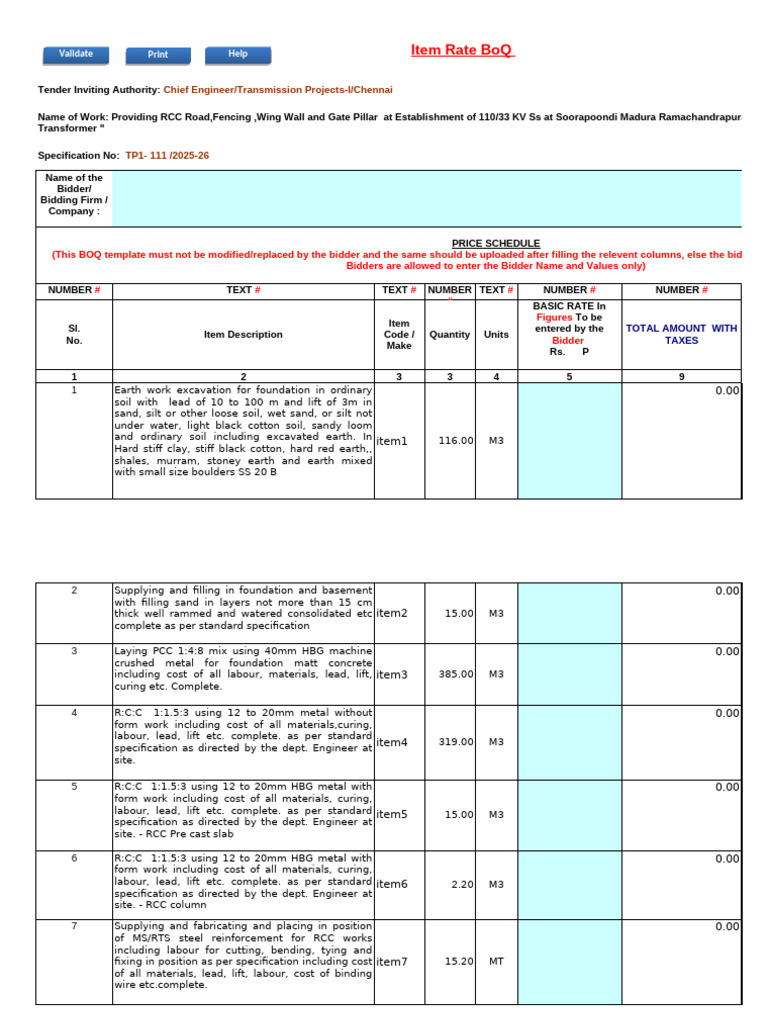 RCC Road and Fencing BoQ for Tender | PDF | Paint | Materials
