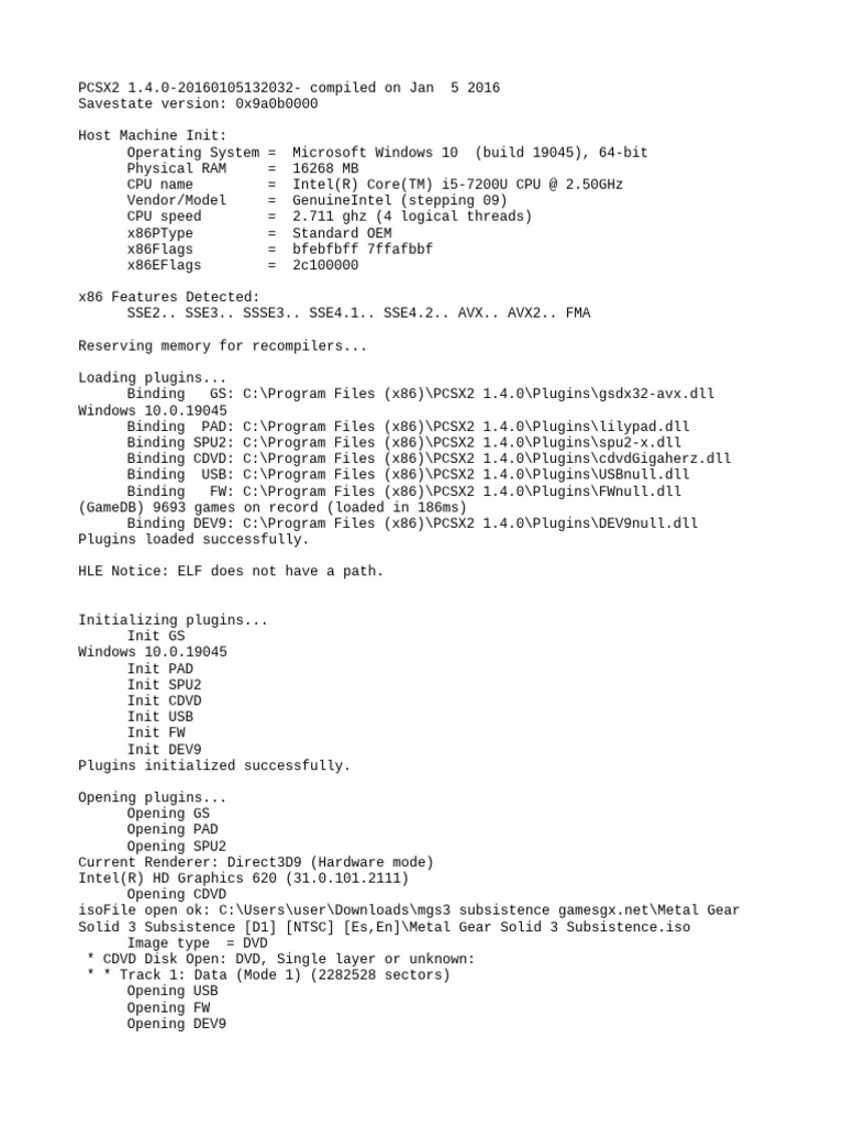 PCSX2 1.4.0 Configuration Log | PDF | Booting | Bios