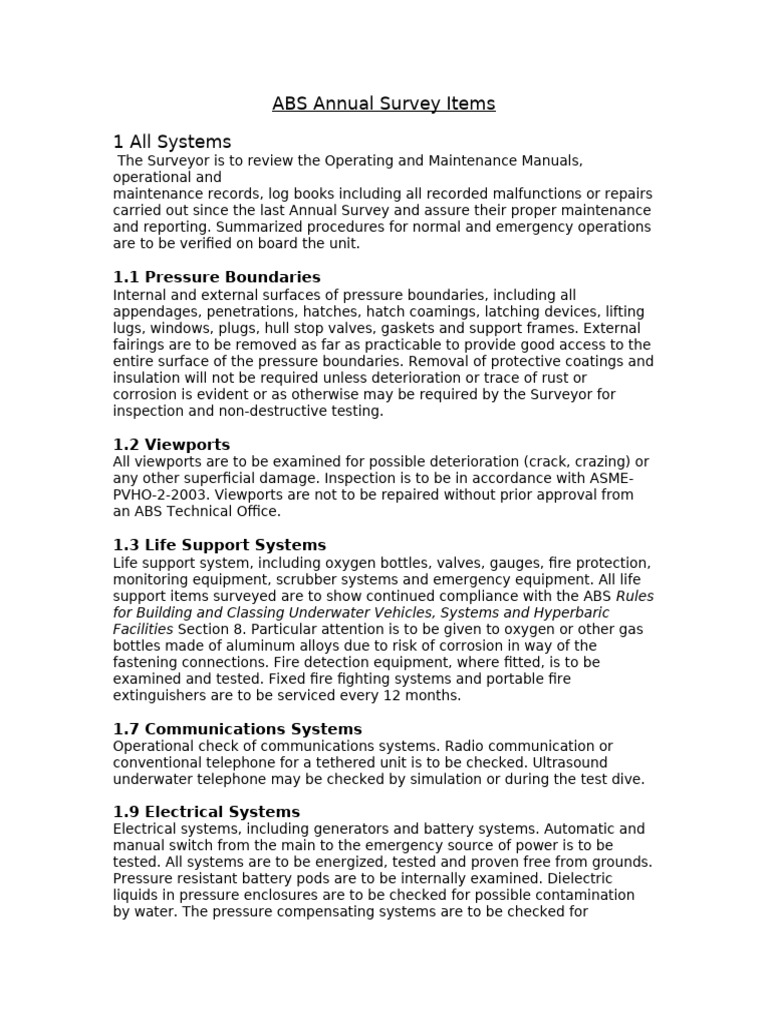 ABS Annual Survey Inspection Checklist | PDF | Corrosion | Equipment
