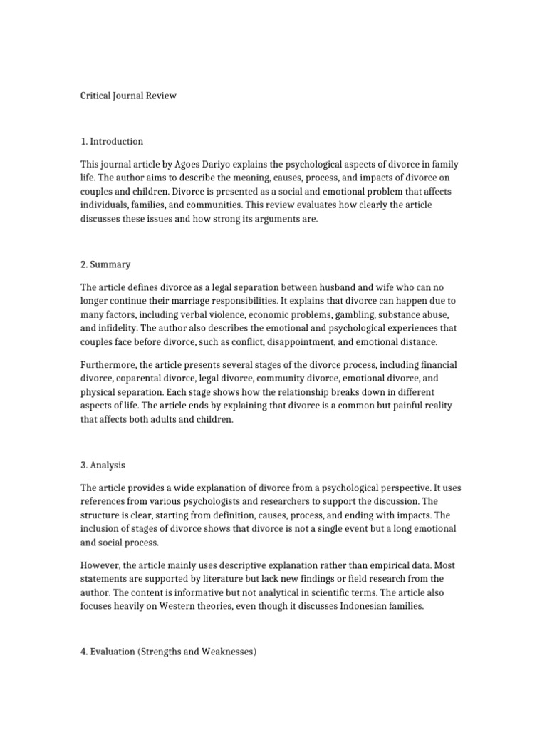 Critical Journal Review | PDF | Divorce | Psychology
