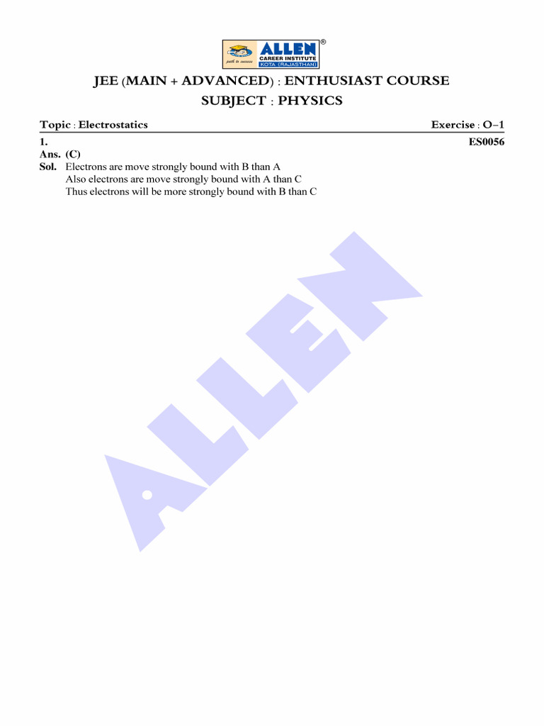 Electrostatics Exercise Solution 2 | PDF