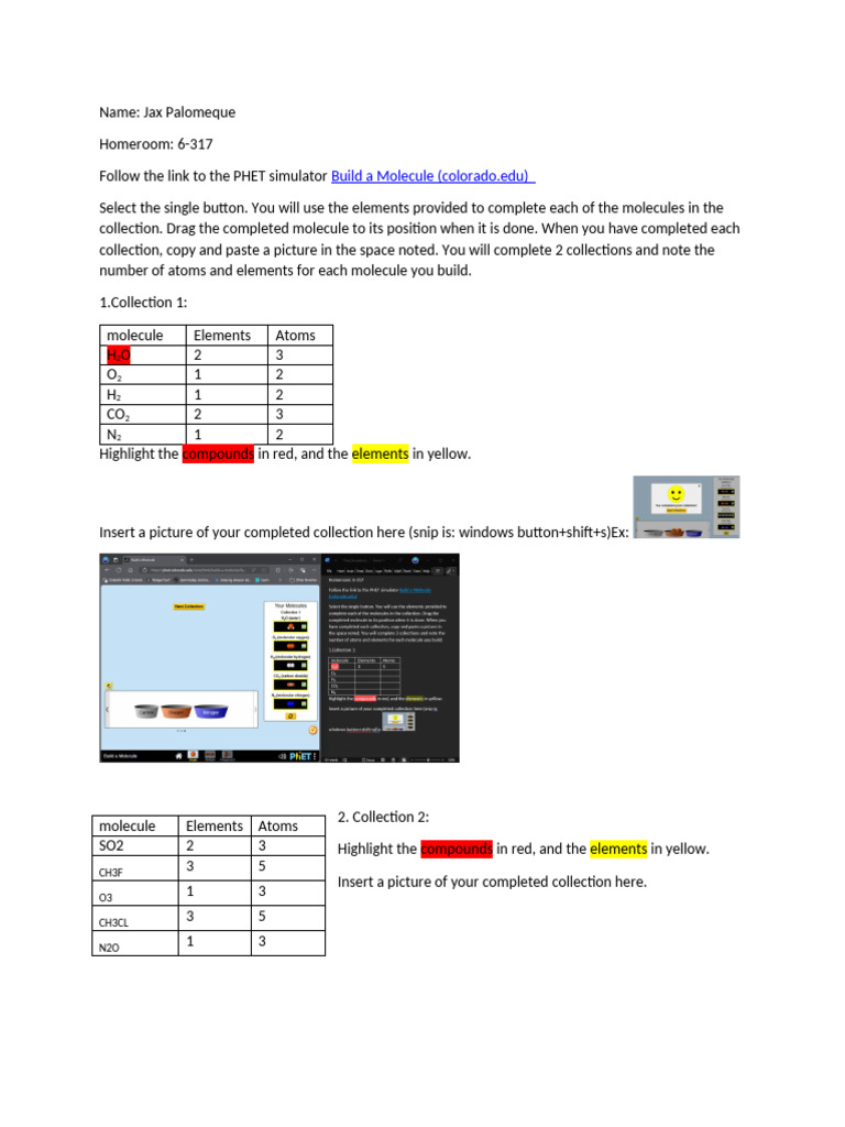 Phet Simulation - Create Molecules | PDF
