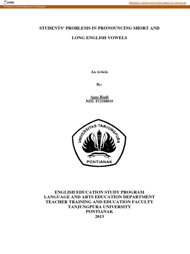 Students Problems in Pronouncing Short A | PDF | English Language | Vowel