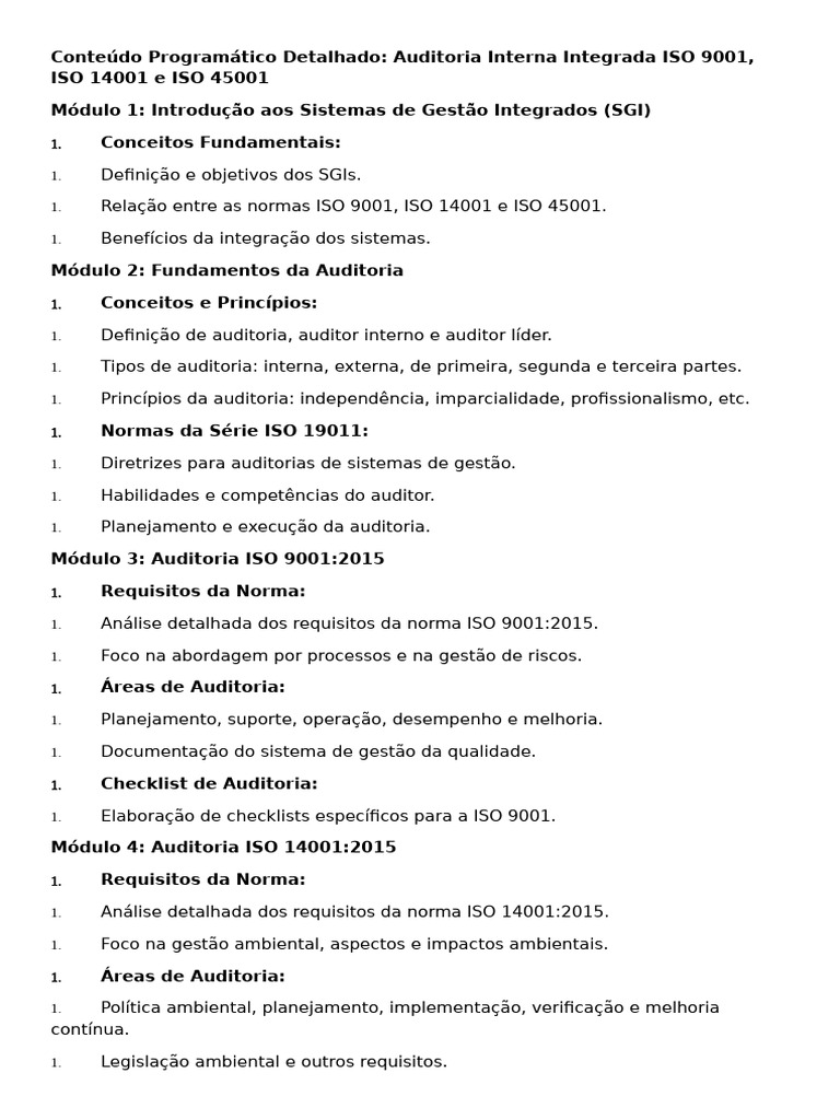 Auditoria Interna: ISO 9001, 14001, 45001 | PDF