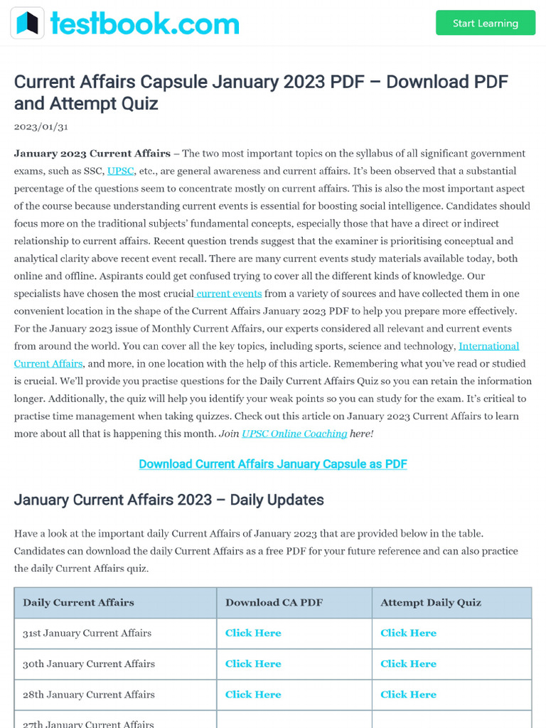 Monthly Current Affairs PDF January 2023 | PDF