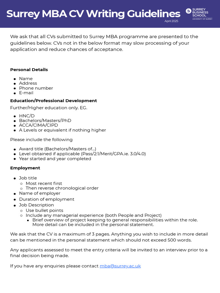 Mba CV Writing Guidelines | PDF