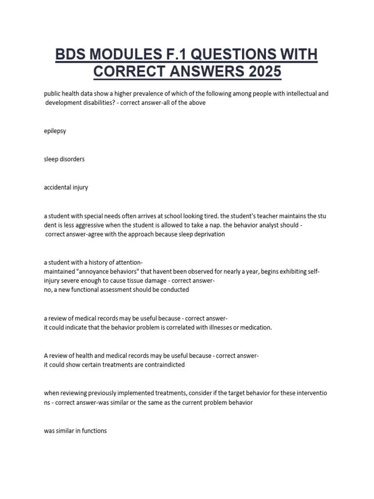 BDS Modules F.1: 2025 Q&A Guide | PDF | Reinforcement | Autism