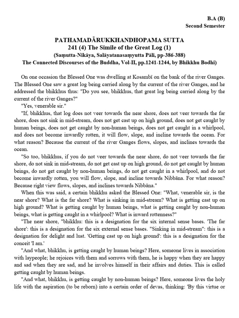 PATHAMA DÆRUKKHANDHOPAMA SUTTA (Original Translation by Bhikkhu Bodhi ...
