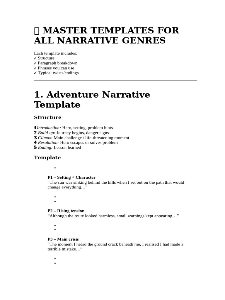 Narrative Genre Master Templates | PDF