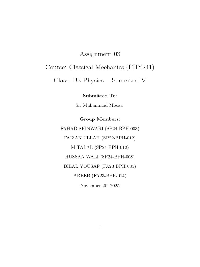 Assignment 3 Cm-1 | PDF | Hamiltonian Mechanics | Lagrangian Mechanics