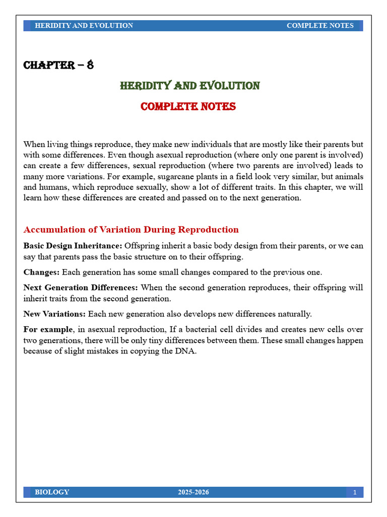 Heridity and Evolution Complete Notes | PDF | Genotype | Dominance ...