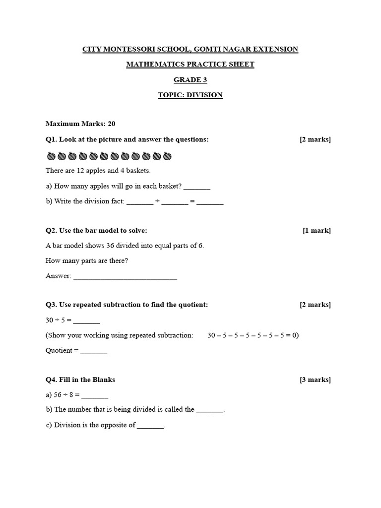 Grade 3 Division Practice Sheet | PDF