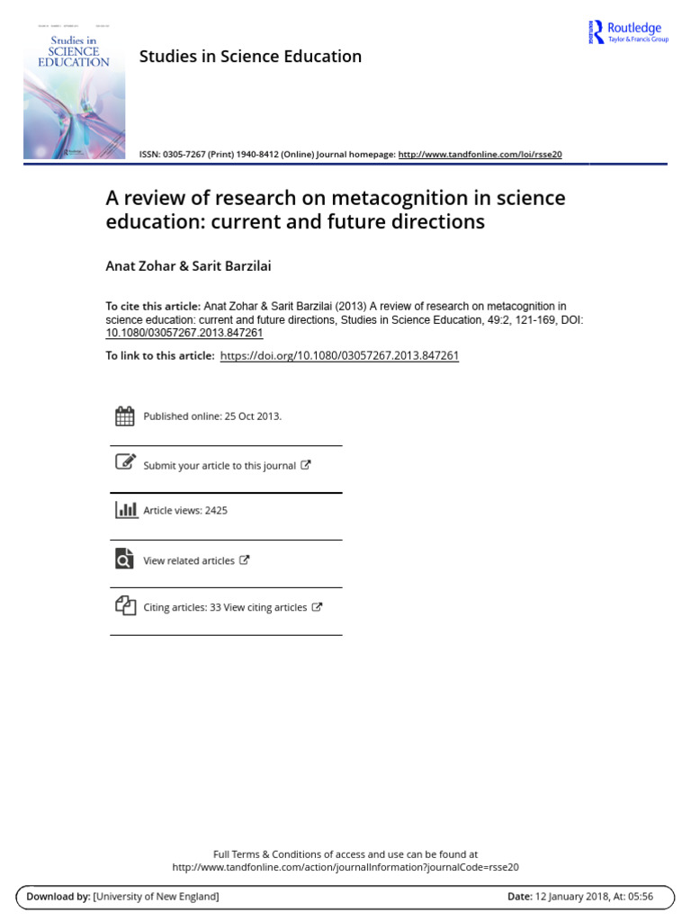 A Review of Research On Metacognition in Science Education - Current ...