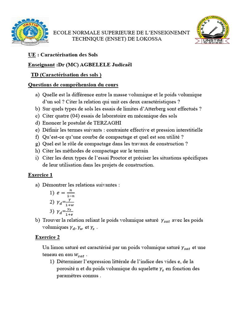 Caractérisation des sols : exercices et théories | PDF | Sol (pédologie ...