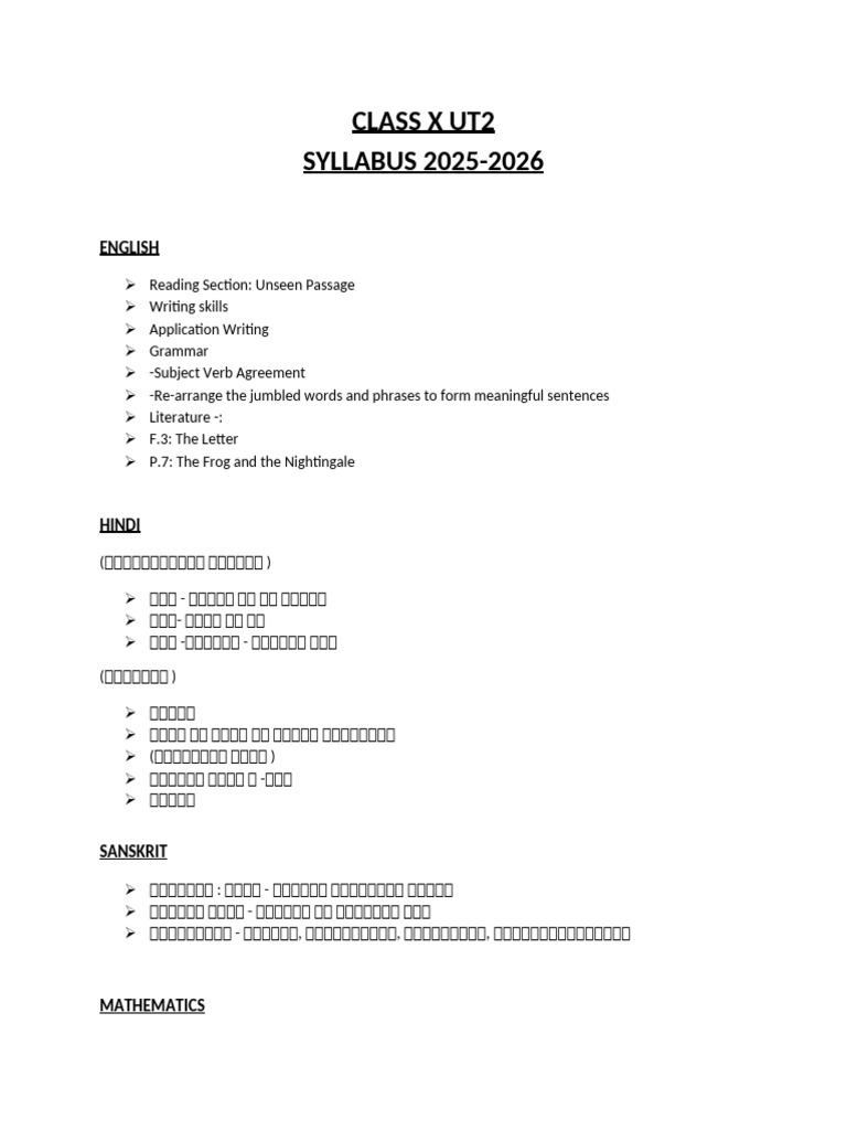 Class X UT2 Syllabus 2025-2026 | PDF