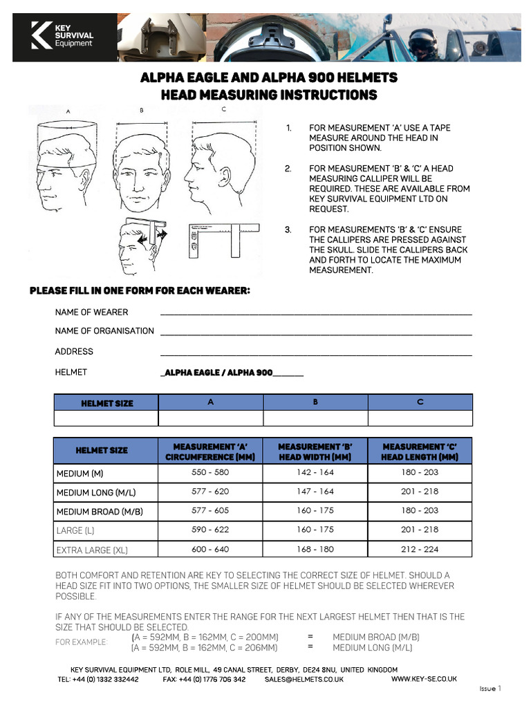 Helmet Sizing Guide and Measurement Form | PDF