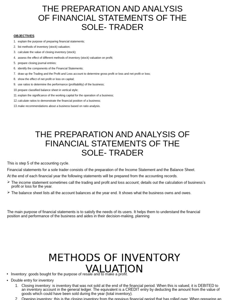 Financial Statements for Sole Traders | PDF | Income Statement | Inventory