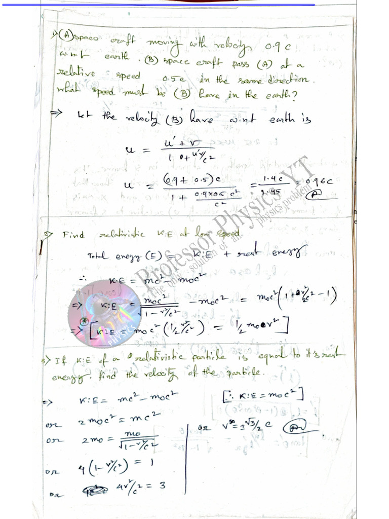 3.8.2 Relativity Question Set by Professor Physics | PDF