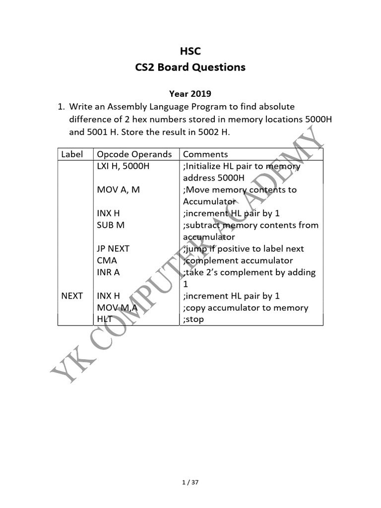 Assembly Language Programs for HSC CS2 | PDF | Assembly Language ...