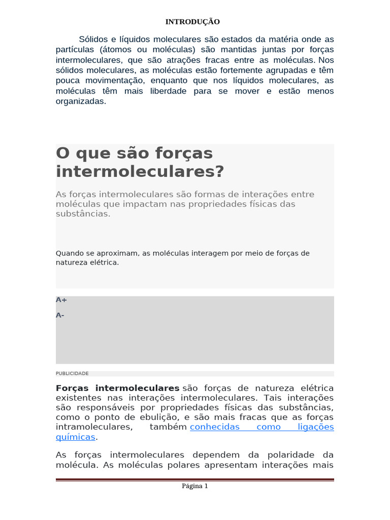 Forças Intermoleculares: Tipos e Propriedades | PDF | Força ...