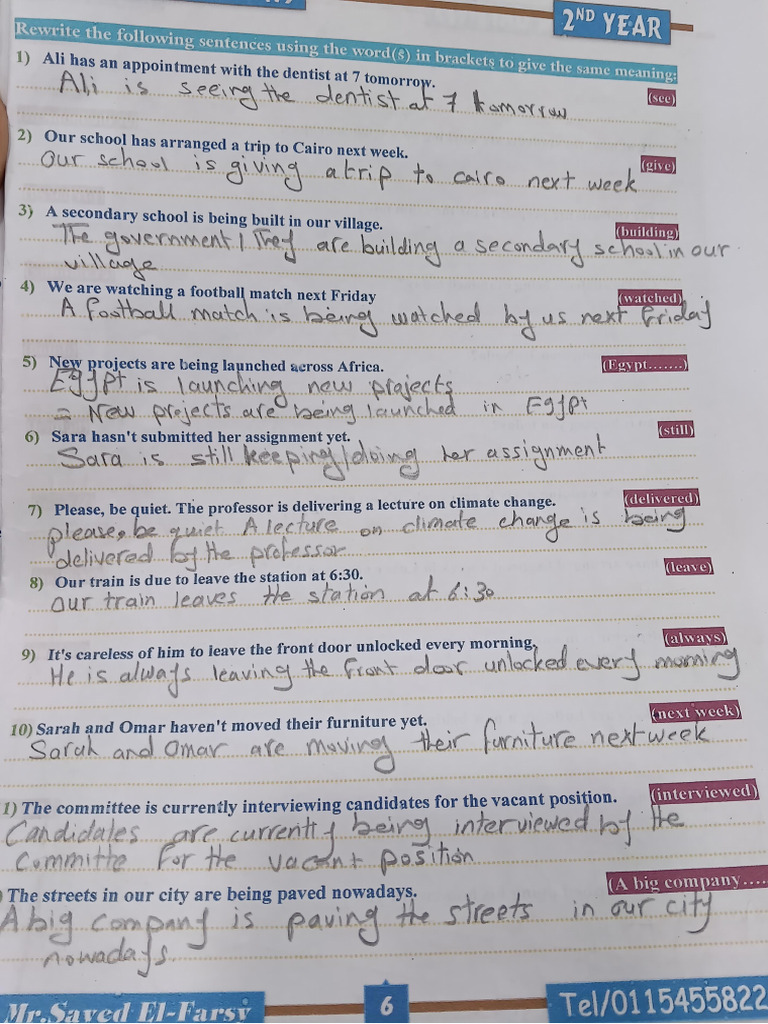 Sentence Rewriting Exercises for 2nd Year | PDF