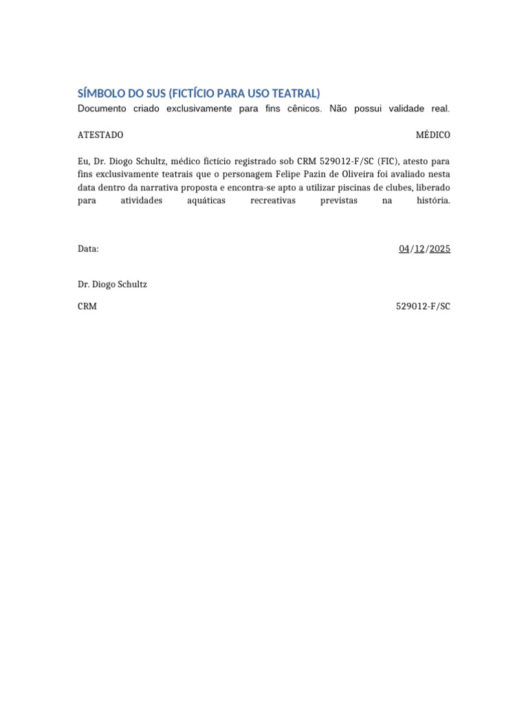Atestado Médico Fictício para Teatro | PDF