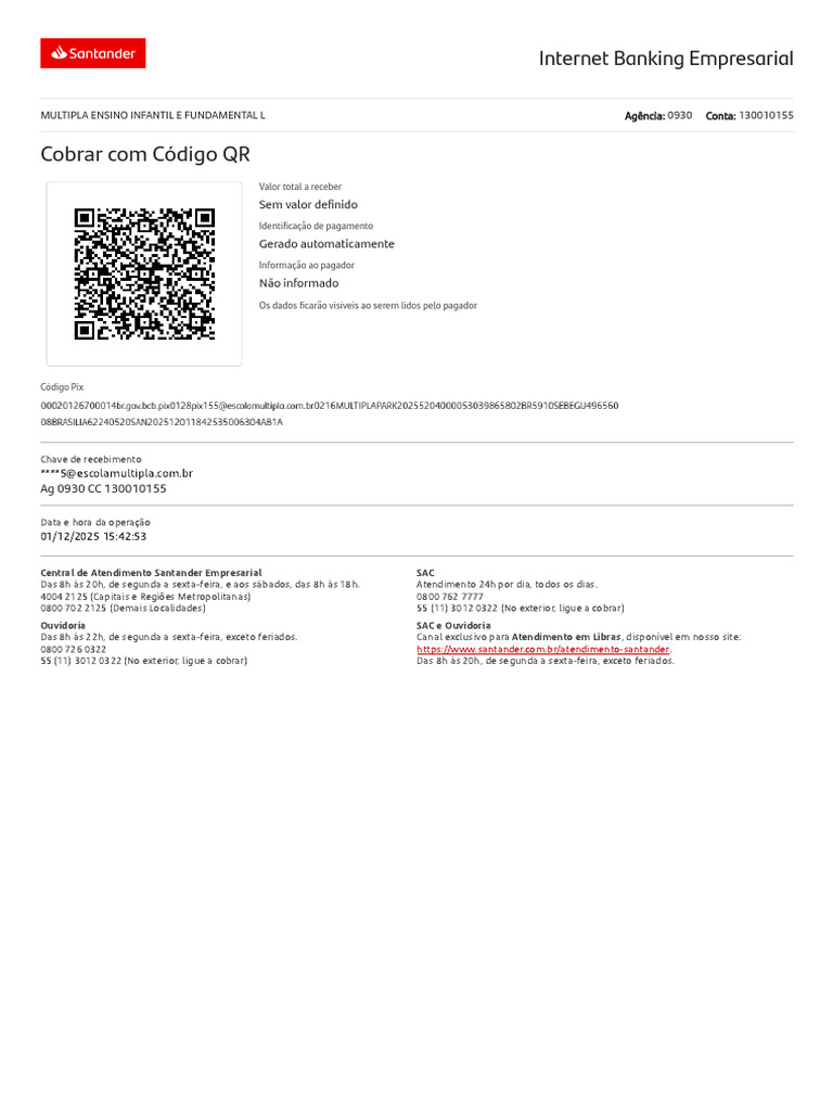 Cobrança via Código QR Santander | PDF