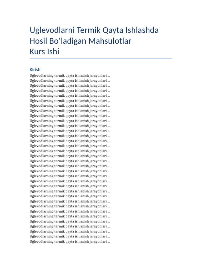 Uglevodlarni Termik Qayta Ishlash Kurs Ishi | PDF