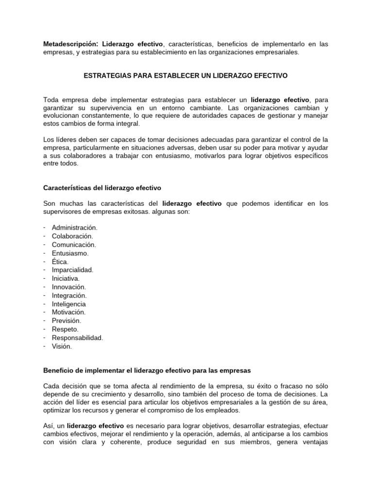 Estrategias para un Liderazgo Efectivo | PDF | Liderazgo | Business