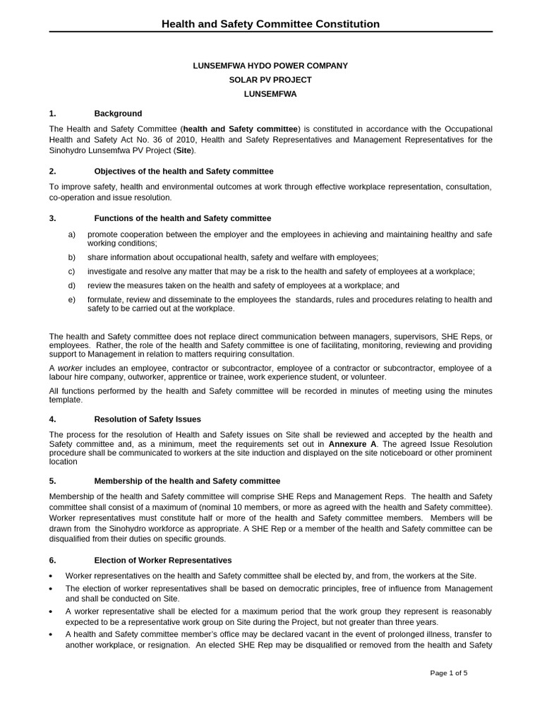 Health and Safety Committee Guidelines | PDF | Occupational Safety And ...