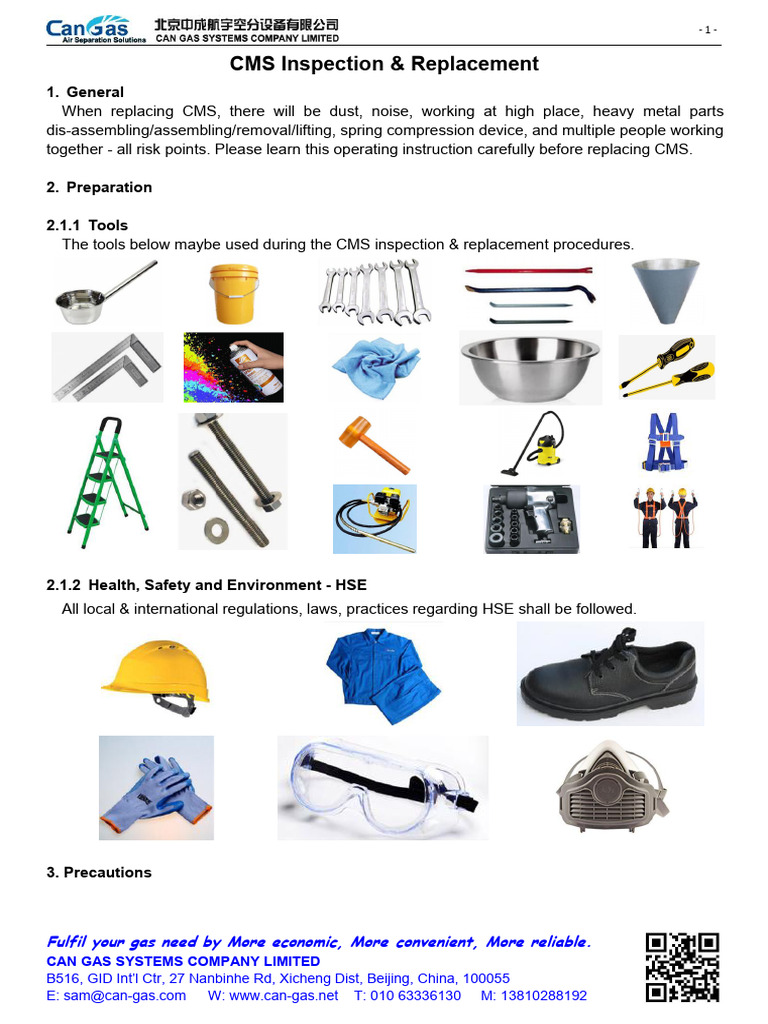 CMS Inspection and Replacement Guide | PDF | Water | Gases